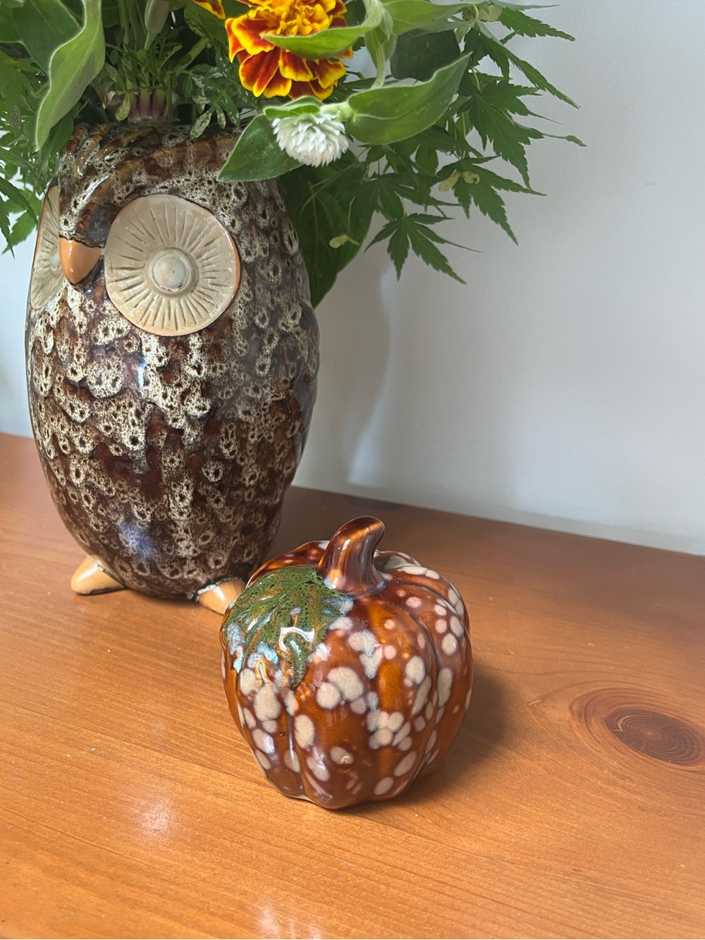 Mini Ceramic Glazed Pumpkin Decor in Brown and Green - Unbranded